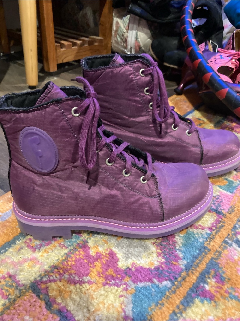 John Fluevog 7th Heaven Hess Derby Swirl Angel Purple Lace-Up Combat Ankle Boots